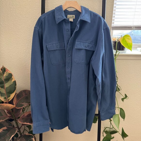 L.L. Bean Perfectly Worn-In Blue Flannel Shacket Size XL Tall - Picture 1 of 5